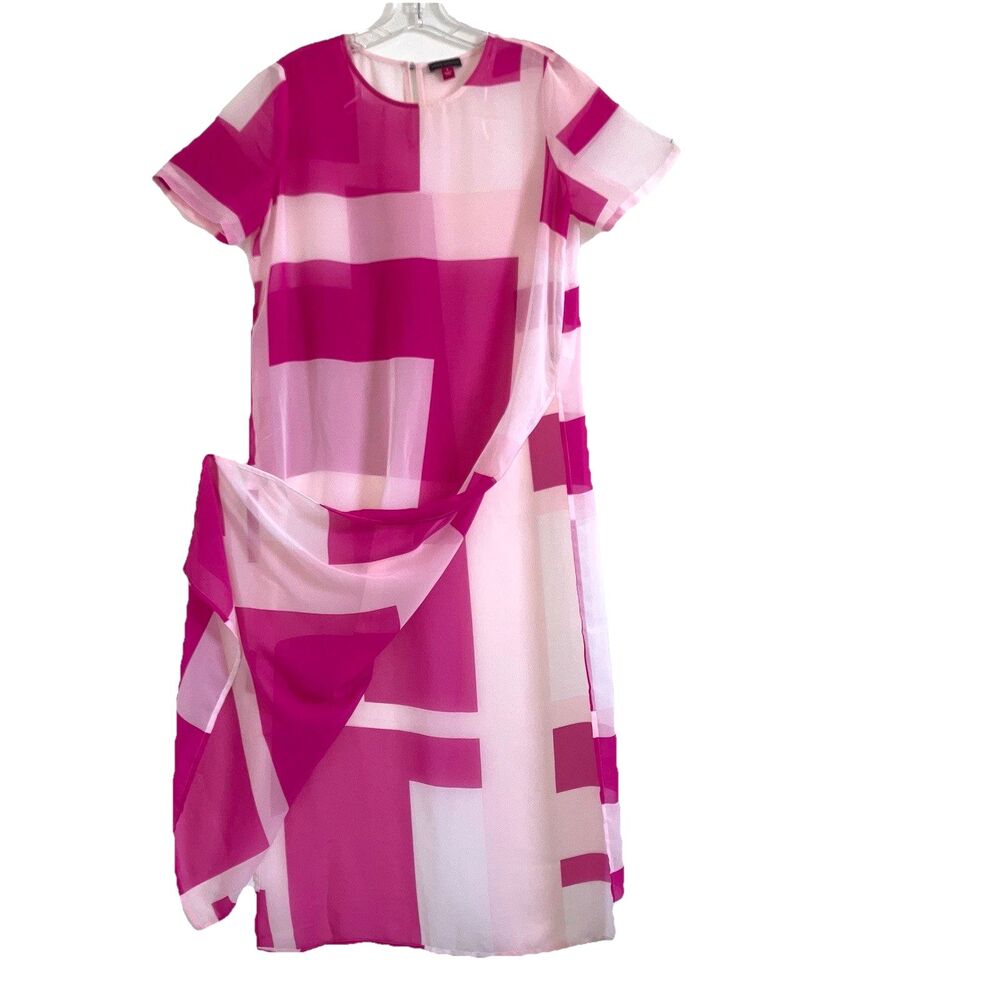 VINCE CAMUTO S Pink White Chiffon High Slit Duster Tunic Top Side Slit Washable